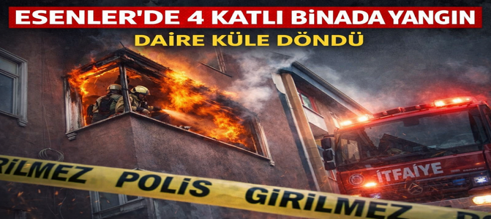 ESENLER’DE 4 KATLI BİNADA YANGIN: DAİRE KÜLE DÖNDÜ